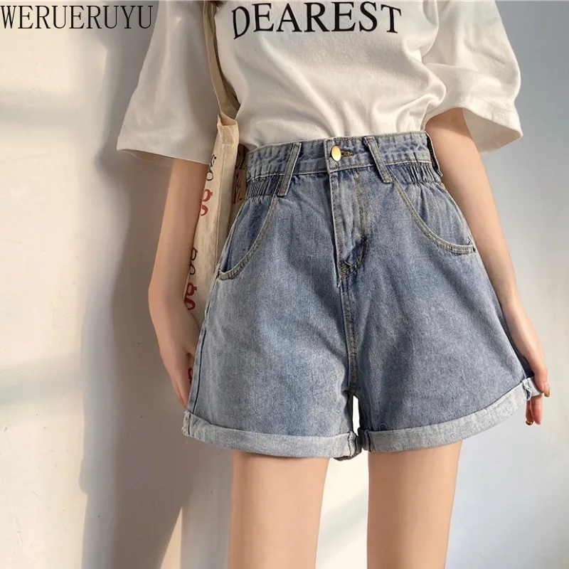 

WERUERUYU Loose Slim Denim Shorts Women's Summer 2020 New High Waist Wide Leg Outer Wear A-line Teenagers Girls Hot Short Pants