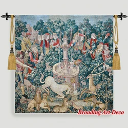Hunt of the Unicorn Medieval Art Tapestry Wall Hanging Jacquard Weave Gobelin Home Textile Decoration Aubusson Cotton 100%