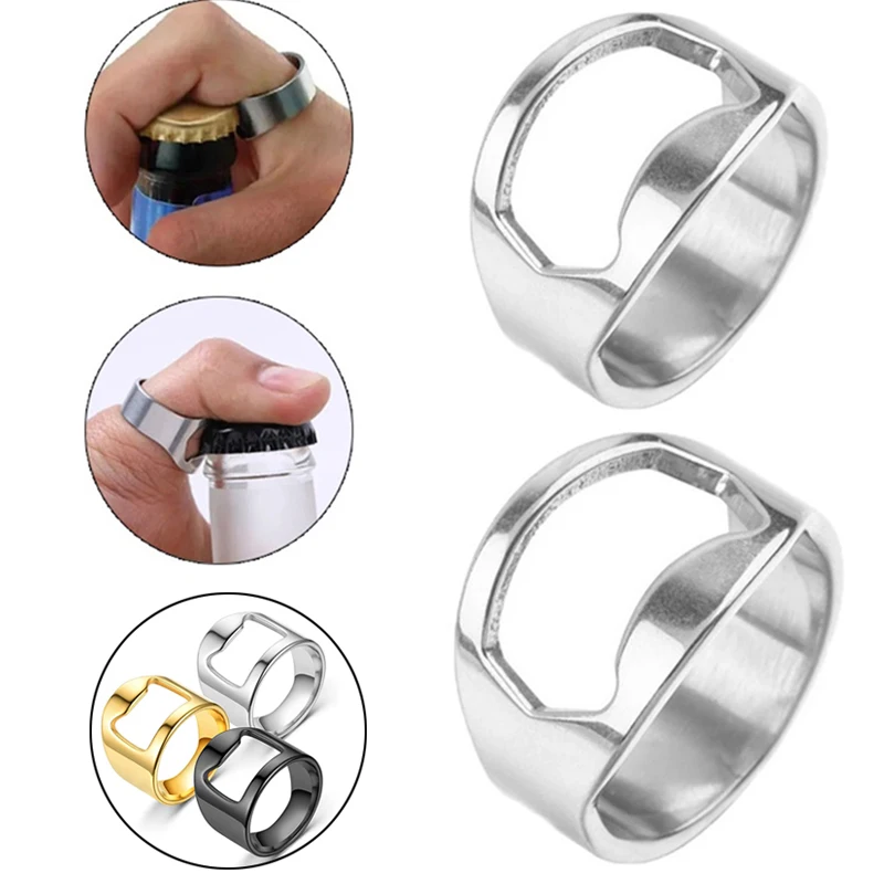 1Pcs Multi-function Stainless Steel Ring-Shape Opener Unique Creative Men Punk Finger Ring Beer Bottle Opener Diameter 18mm