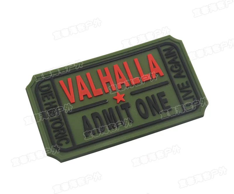 3D PVC VALHALLA Admit One Ticket Patches Mad Skull Tactical ARMY Vikings Live Again Die Historic Embroidered badge patch