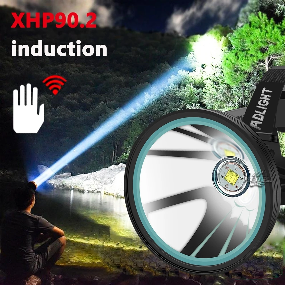 IR Sensor LED Headlamp XHP90 LED headlight USB Rechargeable Induction Head lamp Fishing Head Light Lamp Lantern 18650 battery