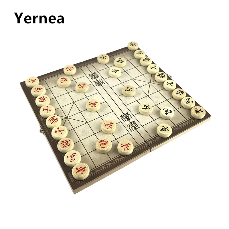 

Yernea New Wooden Chinese Chess Set Foldable Board Games 29.5*27.5*1.3 CM Chinese Boxed Chess Game Basswood Pieces Gift