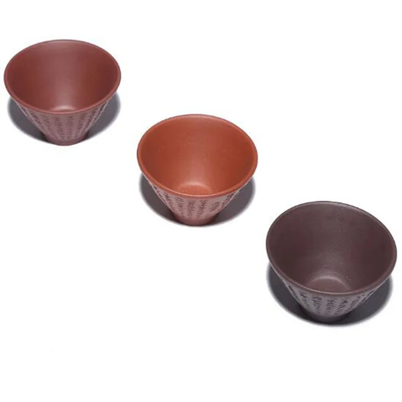 2pcs/set Purple Clay Bucket Cup Handmade Scripture Bucket Cup 55ml Tea Set Kungfu Tea Accessories Kitchen Drinkware