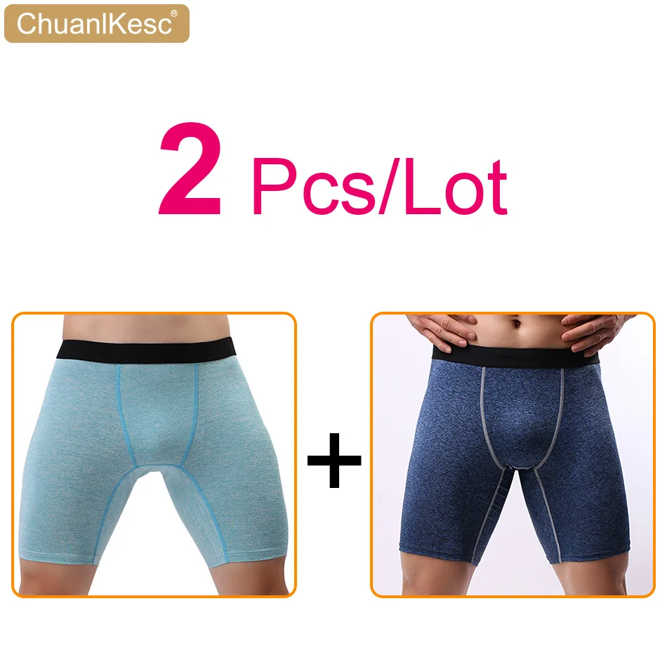 2Pcs Large Size Men's Underwear Lengthened Flat Pants To Prevent Leg Abrasion Soft And Comfortable Sports Running Cycling Shorts