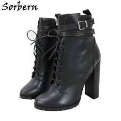 Sorbern stivali Vintage in vera pelle da donna scarpe stile Punk blocco tacco alto suola in gomma stivaletti alla caviglia colori personalizzati Unisex