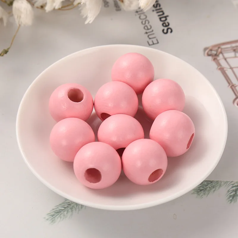 DIY New Product 15 20mm Colorful Big Hole Round Wooden Beads Custom Fashion Crafts Kid\'s Jewelry Baby Toys Accessories Wholesale