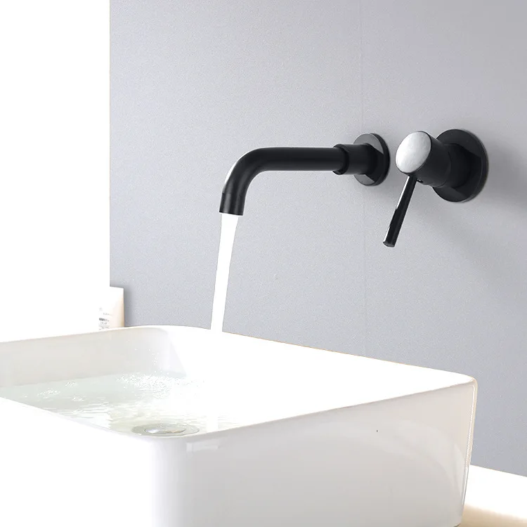 

promote sales Black bathroom sink faucet wall mounted Rotating outlet nozzle Cold hot basin faucet tap