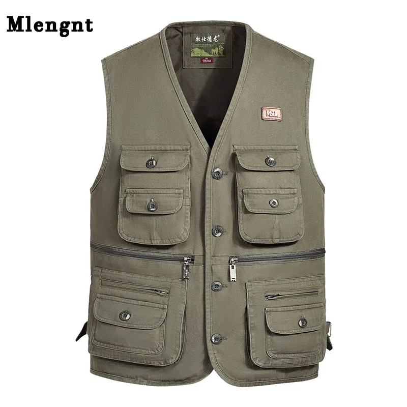 

100% Cotton Fishing Vest with Many 12 Pockets Men Multi Pocket Photography Waistcoat Classic Solid Male Work Sleeveless Jacket