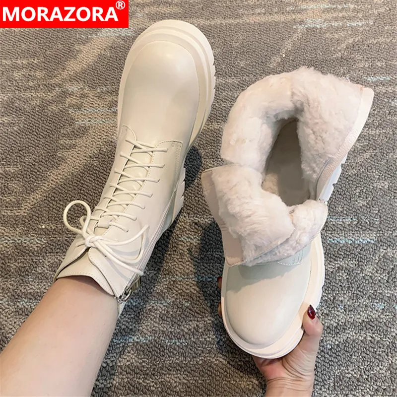 MORAZORA New Arrive Wool Snow Boots Women Winter Shoes Warm Zip Flat Platform Shoes Genuine Leather Boots Women Ankle Boots