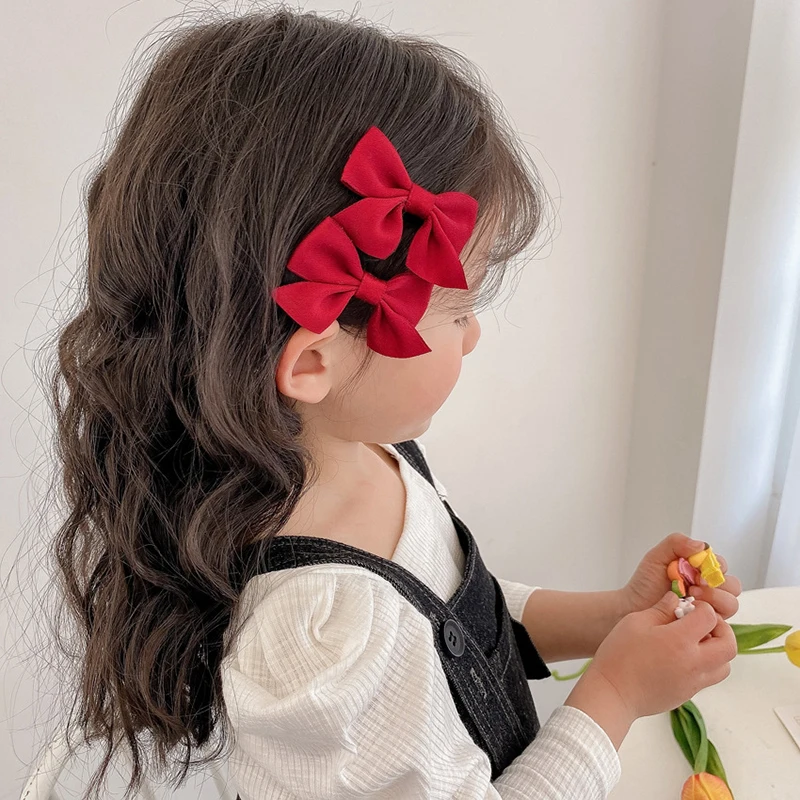 2 Pcs/Set Chiffon Bow Children Hair Clips Headdress Barrettes Girls Cute Card Issuance Hairpins Headwear Kids Hair Accessories