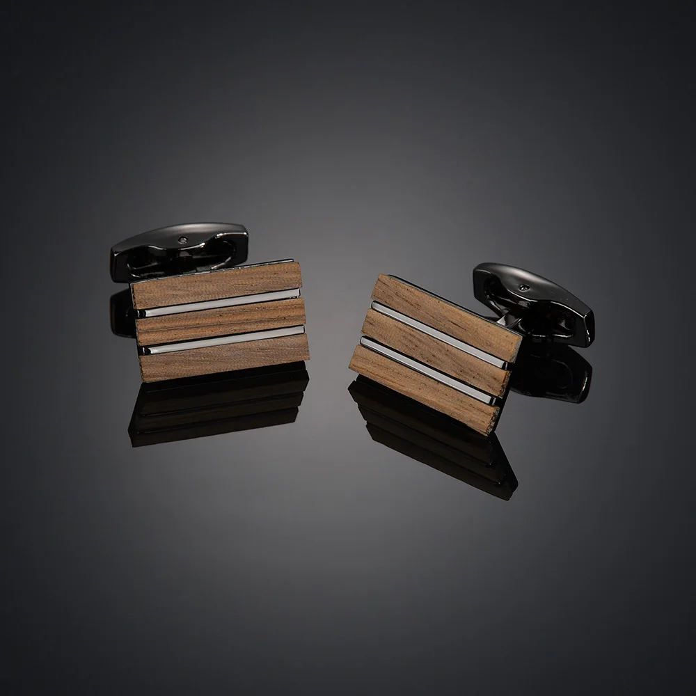 High Quality Wooden/Crystal/Carbon Metal Geometric Cufflinks for Mens French Business Shirt Cuff Links Square Men\'s Cufflinks