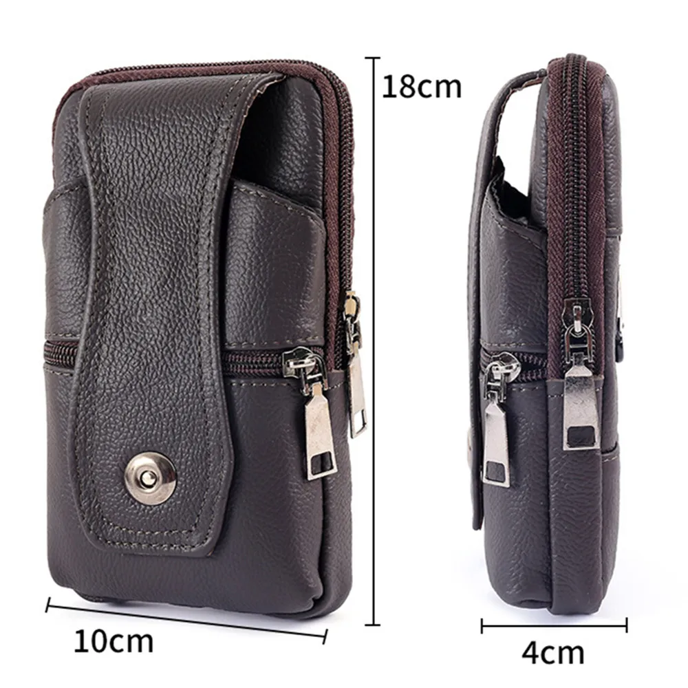 Men Leather Waist Bag Multifunction Large Capacity Belt Bag Brown Shoulder Bags Crossbody Bags Multi-layer Mobile Phone Bag