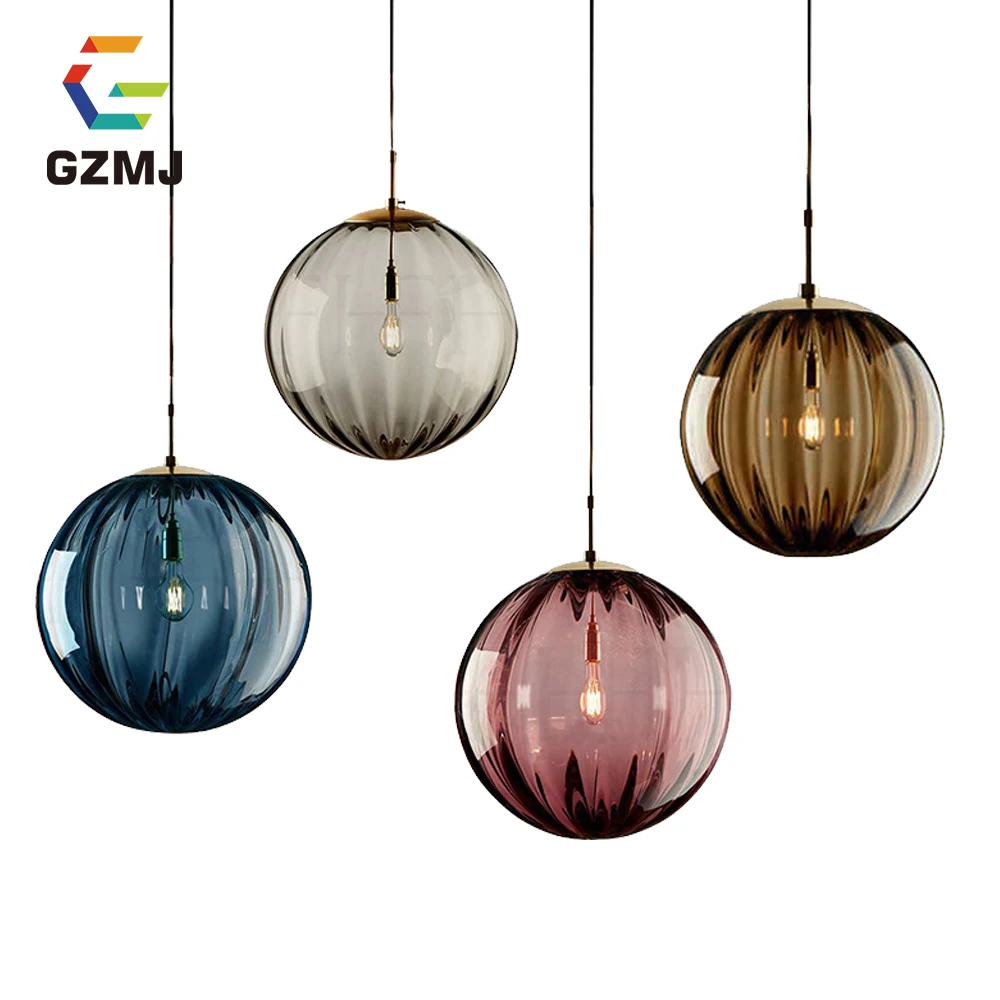 

GZMJ Loft Wave Glass Watermelon Colorful Ball Hang Modern Lamp LED Light Bedroom Bedside Lamp Restaurant Light