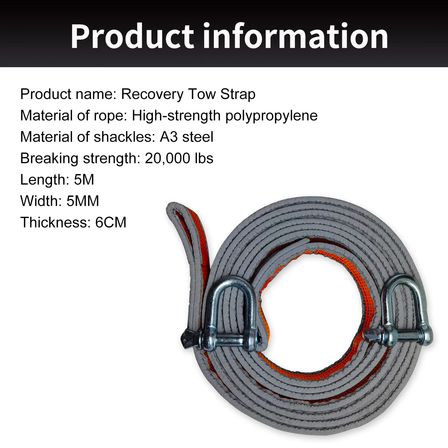 Recovery Tow Strap 20000lb, Heavy Duty 2\