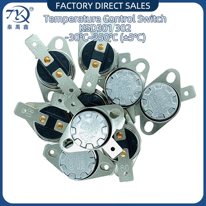 10pcs Bimetal Thermostat KSD301 Temperature Switch Thermal Control 40~160C Degree Celsius Manual Reset Thermostat 75 80 85 160