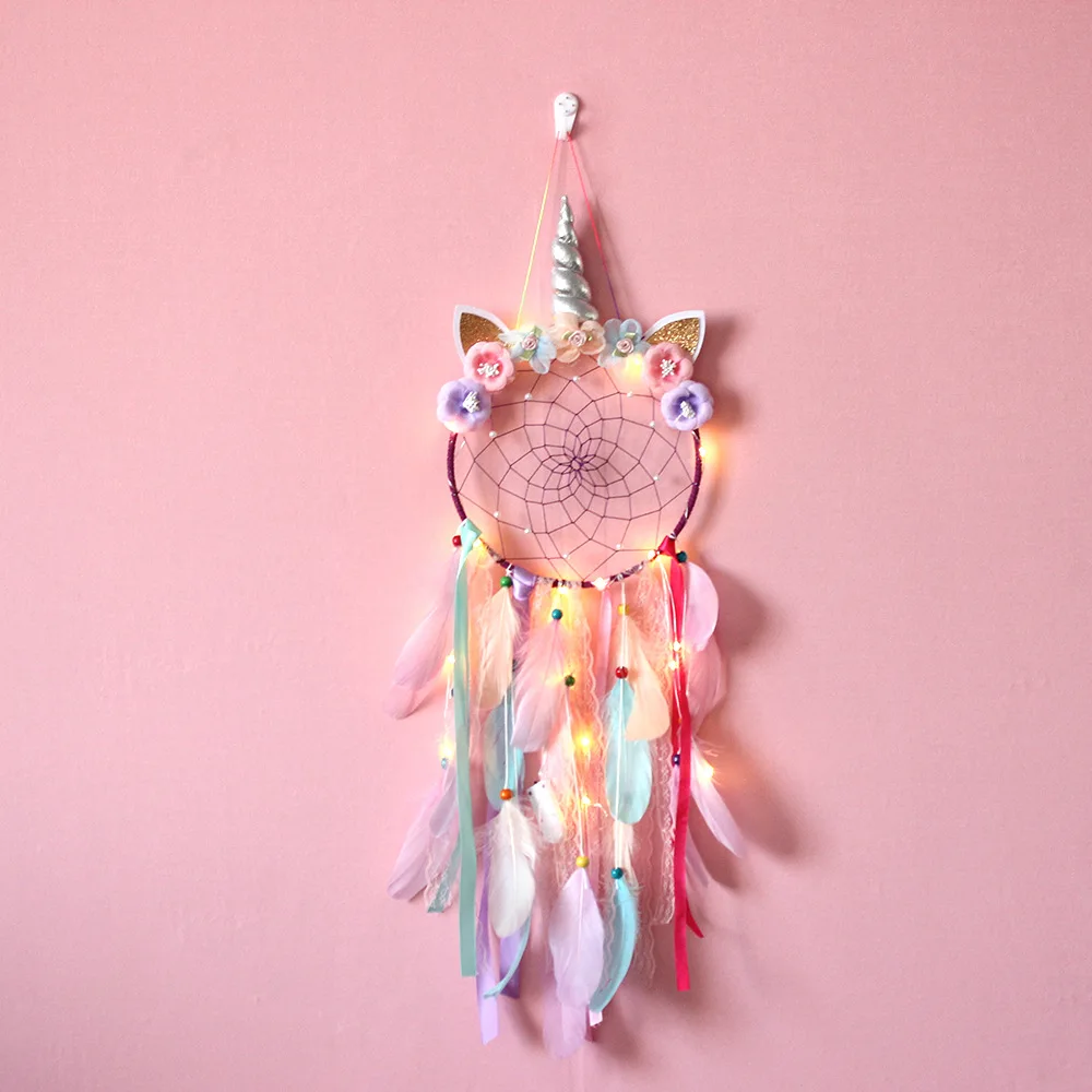 21 Styles Unicorn Dream Catcher With Led Macrame Feather Tassel Pendant Window Wall Hanging Decoration For Kids Girl Room