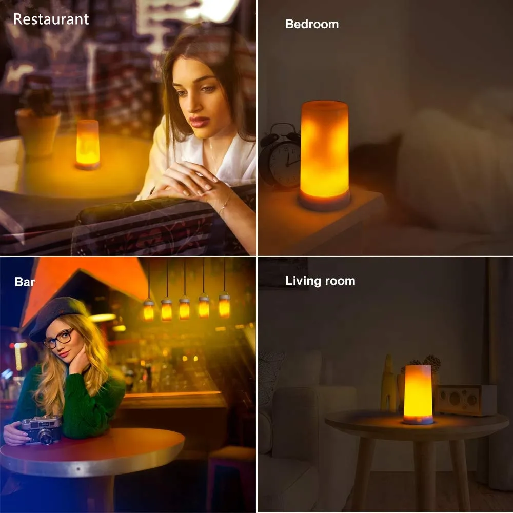 LED Flame Effect Light Rechargeable Portable Night Light Emulation Fire Flickering Table Lamp Vintage Atmosphere Decor Lighting