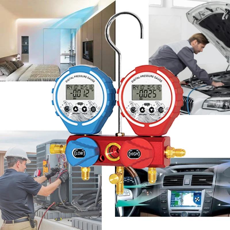 Pressure Gauge Manifold Refrigeration Digital Vacuum Tester Meter HVAC Temperature Tester Manifold Air Condition Refrigeration