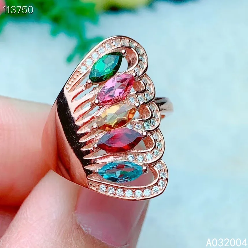 

KJJEAXCMYBoutique fine jewelry 925 sterling silver inlaid naturalgem tourmaline new Female girl ring exquisite Support Detection