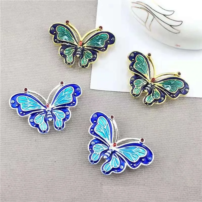 Épingle à cheveux antique en alliage et émail pour oreilles, accessoires en forme de papillon et cloisonné, brûlés à l'huile