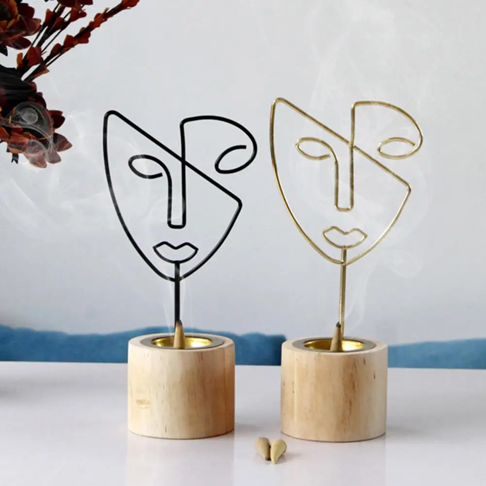 Candle Holder Wood Incense Burner Nordic Style Nordic Style Abstract Face Art Decor Candlestick Holder Practical Candle Holder