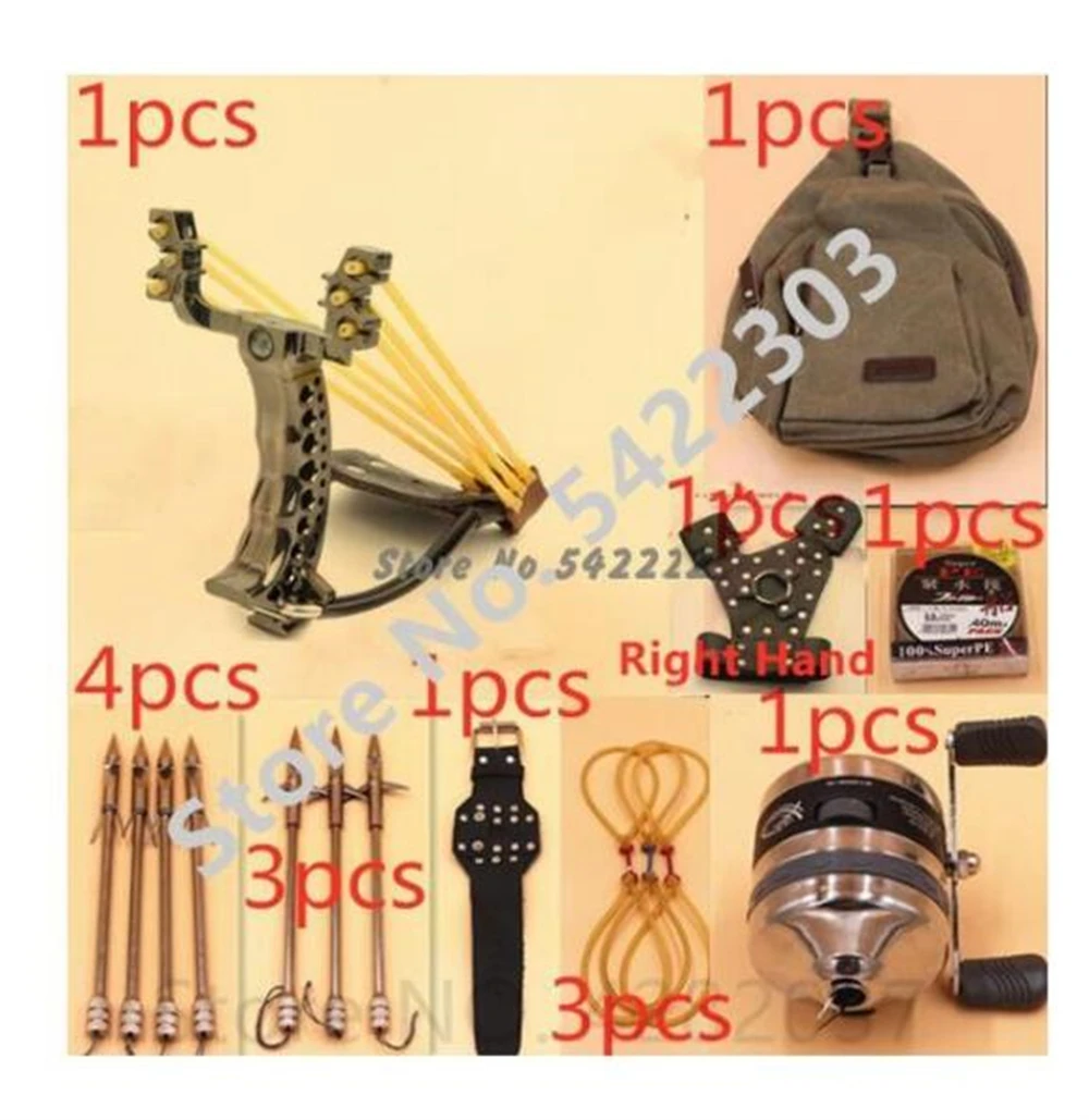 Fishing tool Outdoor Hunting Slingshot with Rubber band Fishing gear reel Shooting Darts Arrow Bow Toy Compound bow Catapult