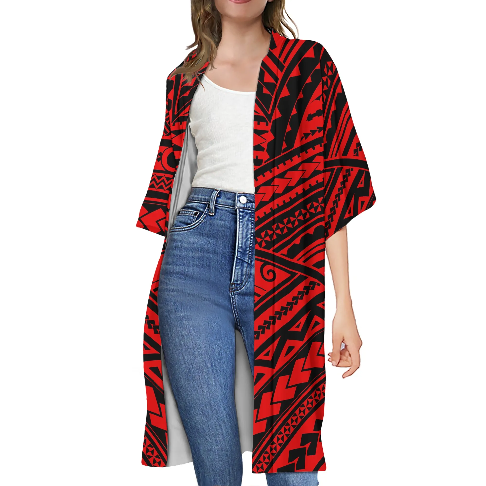 

New arrivals 2021 ladies long open print Polynesian Samoan turtle pattern printing loose kimono casual women outerwear