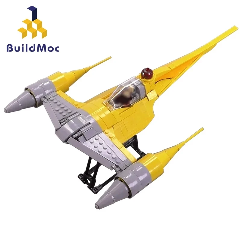 Buildmoc Space Wars Movie Weapon Battle Spaceship Naboo N-1 Starfighters Yellow Aircraft Mini Model Building Blocks Kids Toys