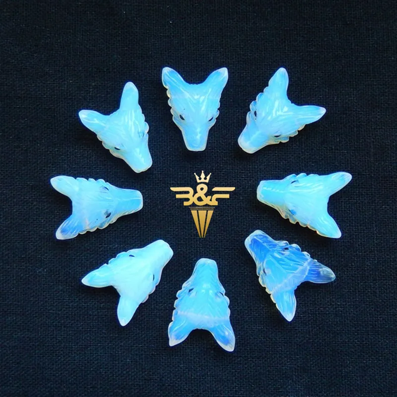 Gemstone Design Jewelry DIY Marking High Quality Hand Carved Little Opalite Wolf Head Pendant 1Pcs 23-25mm 4g/pcs