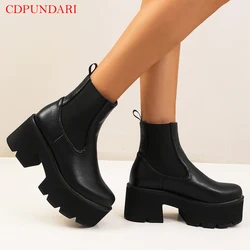 Black Chunky Motorcycle Boots For Women Platform Ankle Boots Ladies Street Punk Boots Spring Autumn Short Boots Shoes Brown