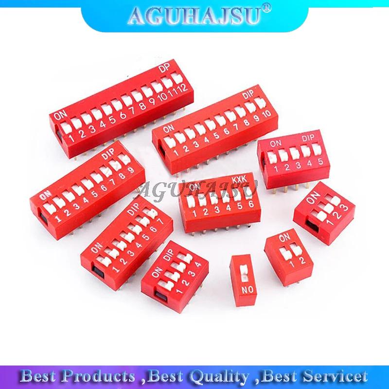 10PCS Slide Type Switch Module 1 2 3 4 5 6 7 8 9 10 12 Bit 2.54mm Position Way DIP Red Pitch Toggle Switch Red Snap Switch