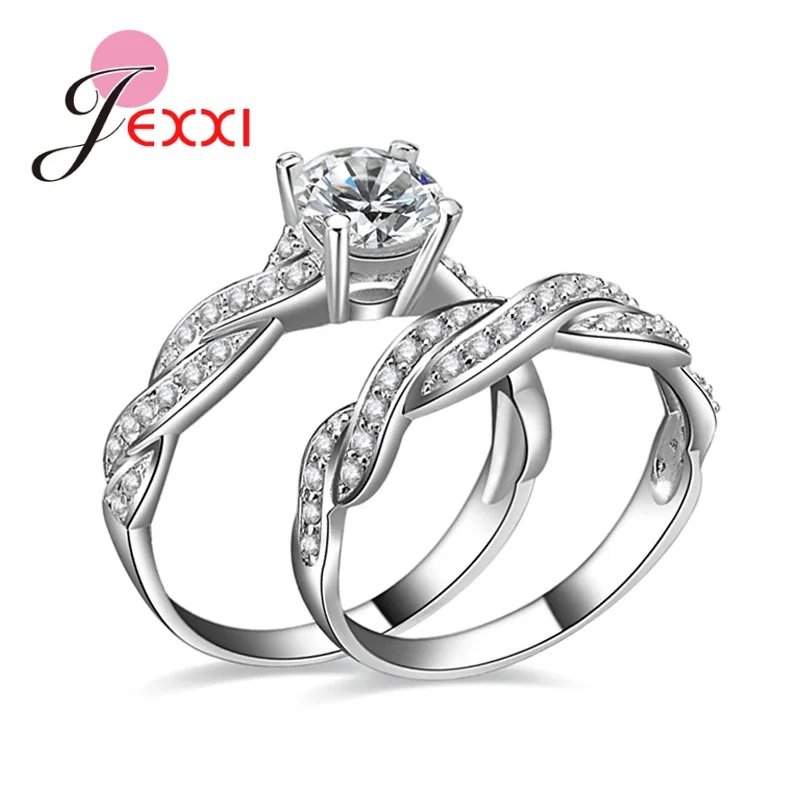 

High Quality 925 Silver Needle Fashion Jewelry Accessory Ring Sets Shiny Cubic Zirconia Wedding Engagement Party Jewelry