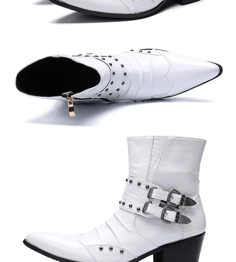 Herren Maßgefertigte Schlangenleder-Stiefel mit Nieten, Mittelhoch, Spitze Zehenkappe, Luxuriöser Singer-Modell-Stil, Bar-Party, Persönlichkeit, Herbstschuhe – Detail 32