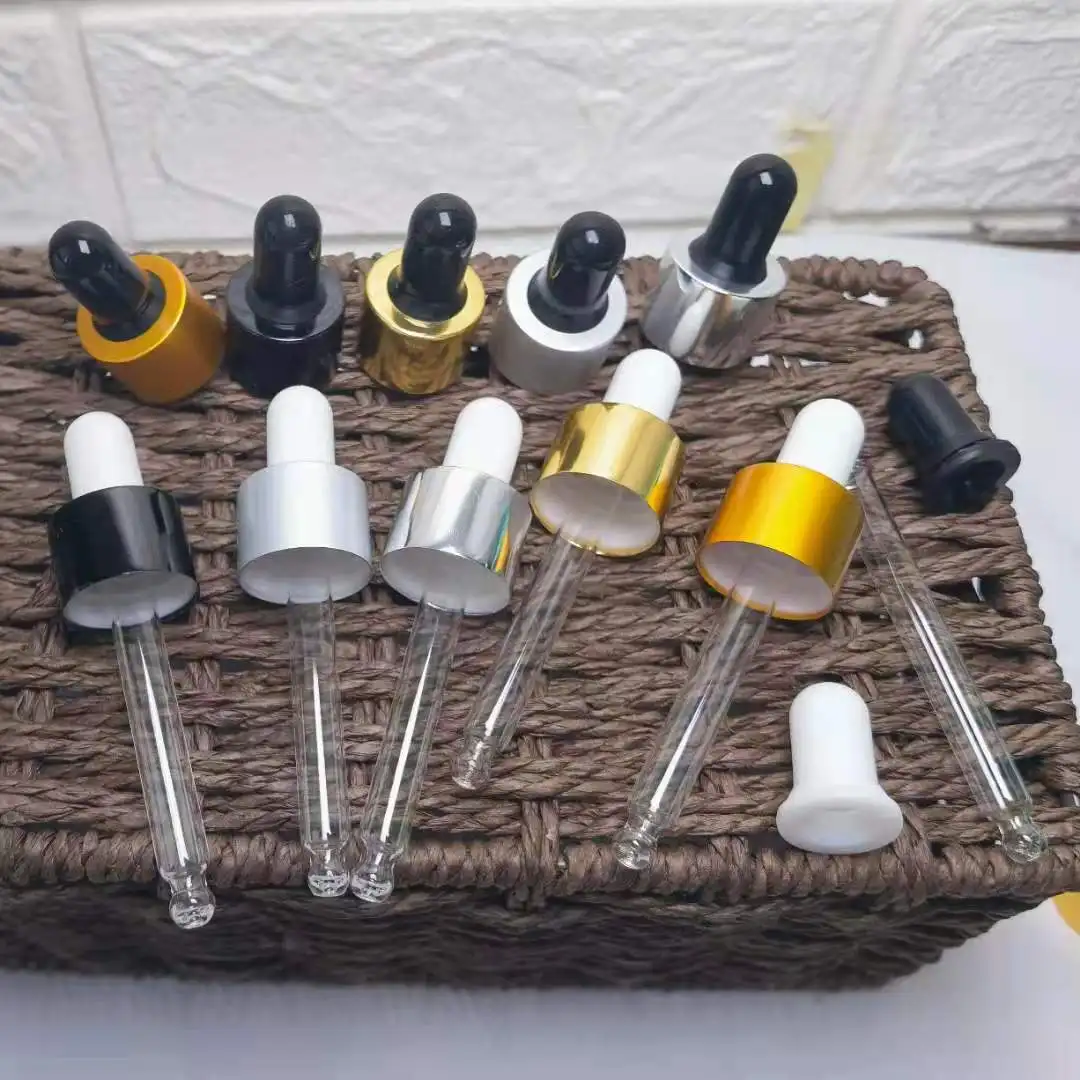 

18mm 20mm Plastic Black/White Screw Press Dropper Cover Cap with glass pipette for 5/10/15/20/30/50/100ml essential oil bottle