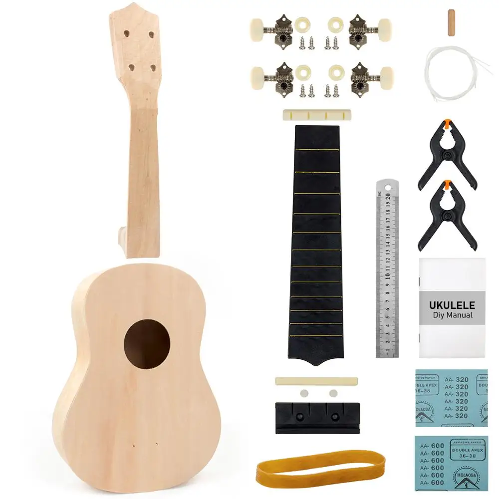 Kmise Ukulele DIY Kit Soprano Bass Wood Build Your Own Uke with Full Accessories for Children Kids Handwork Musical Toys