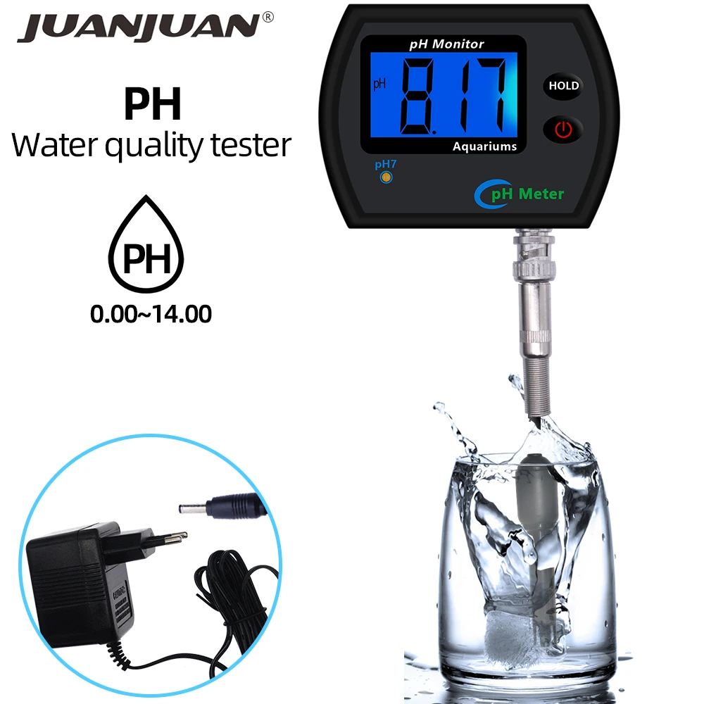 Digital PH Meter Online Monitor Large Screen Accurate Water Quality Tester Multi-Parameter EU Plug for Aquarium Pool Laboratory