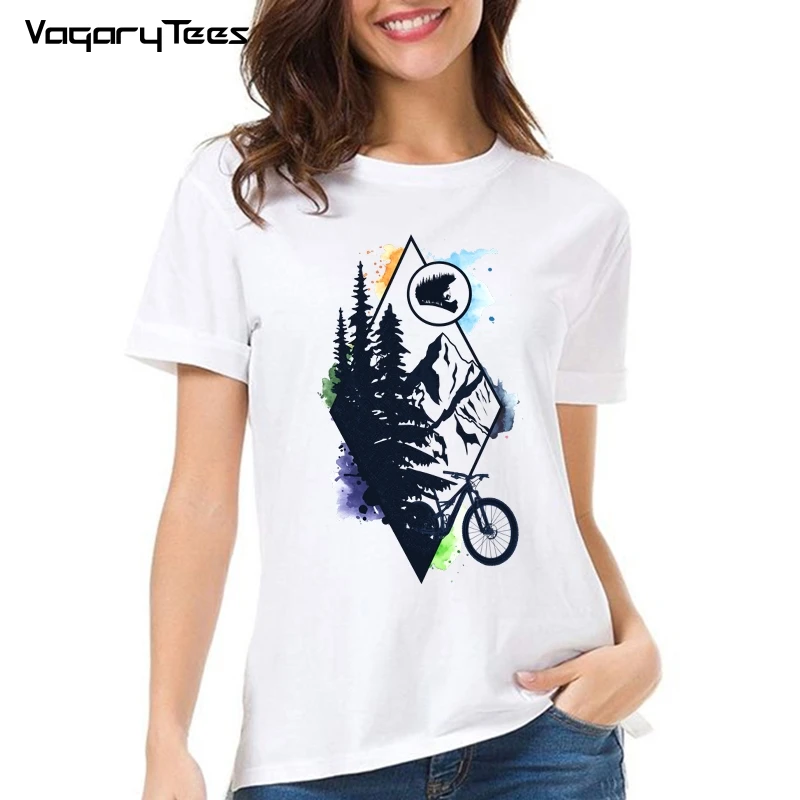 

Vagarytees 2022 Fashion Vintage Bike In The Wild watercolor Print women T-Shirt Creative Print Tops Hipster female tshirt