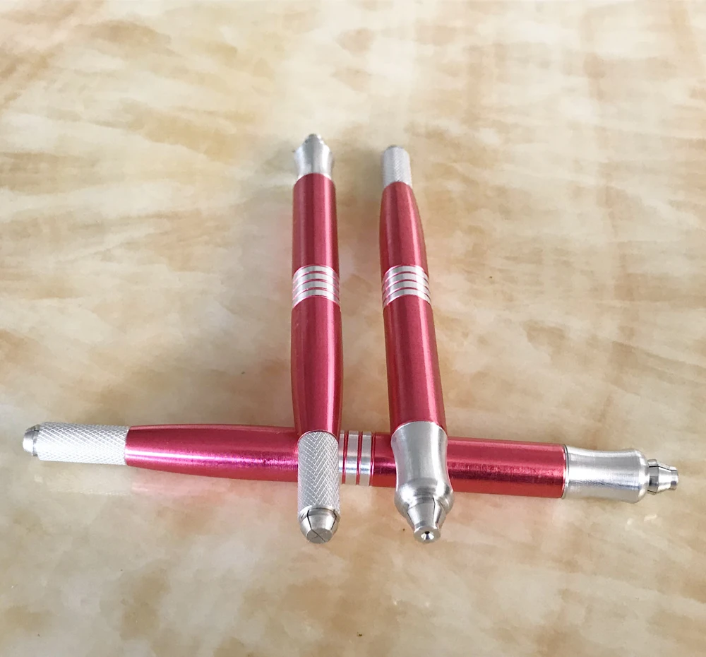 Multi-função vermelho duplo uso microblade caneta manual maquiagem permanente sobrancelha lábio caneta 2 pces