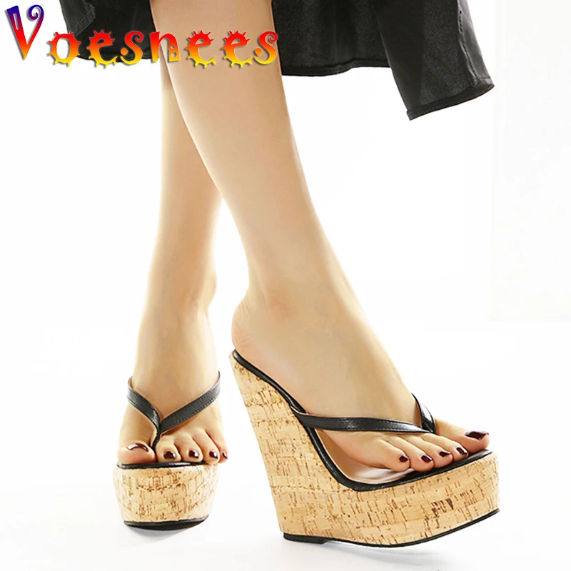 2021 Roman Summer Wood Grain Wedges Slides Sexy Nightclub Sandal Slippers Peep ToeS Flip Flops Women Shoes Fashion High Heels