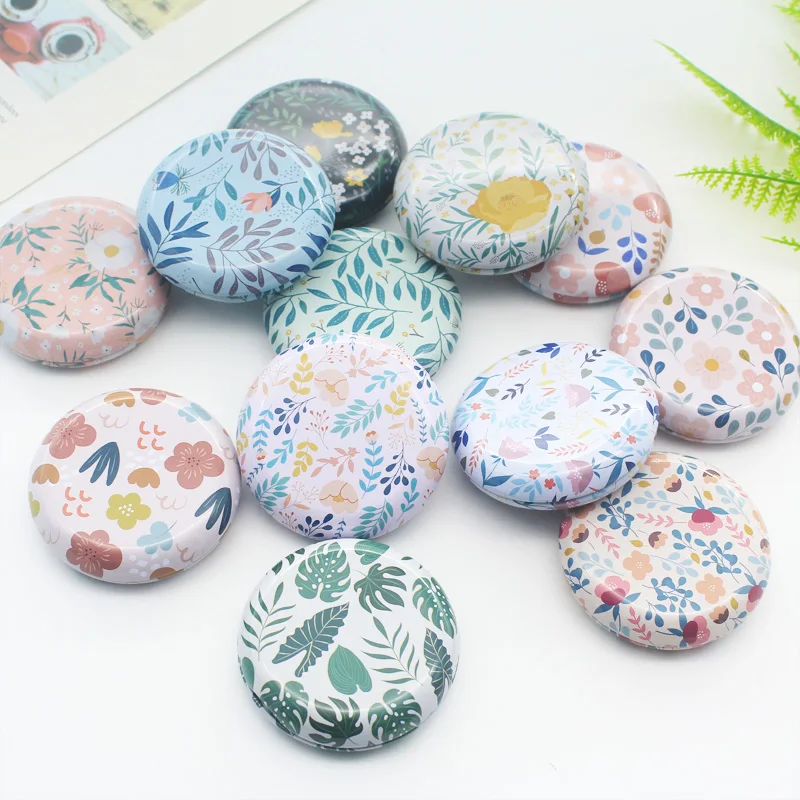 1PC New Ink Flower Mini Round Portable Balm Tin Box Handmade Lipstick Mint Cream Packaging Box Small Pill Jewelry Storage Box