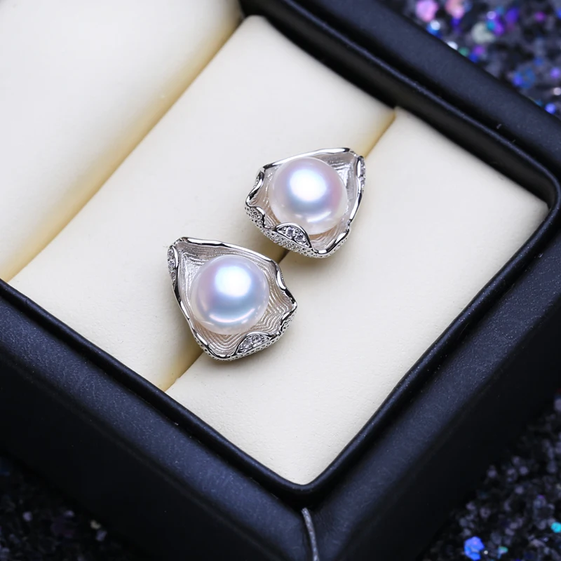 FENASY 925 Sterling Silver Jewelry Sets Trendy Natural Pearl Pendant Necklaces For Women Shell Shape Stud Earrings Fashion Rings view 5