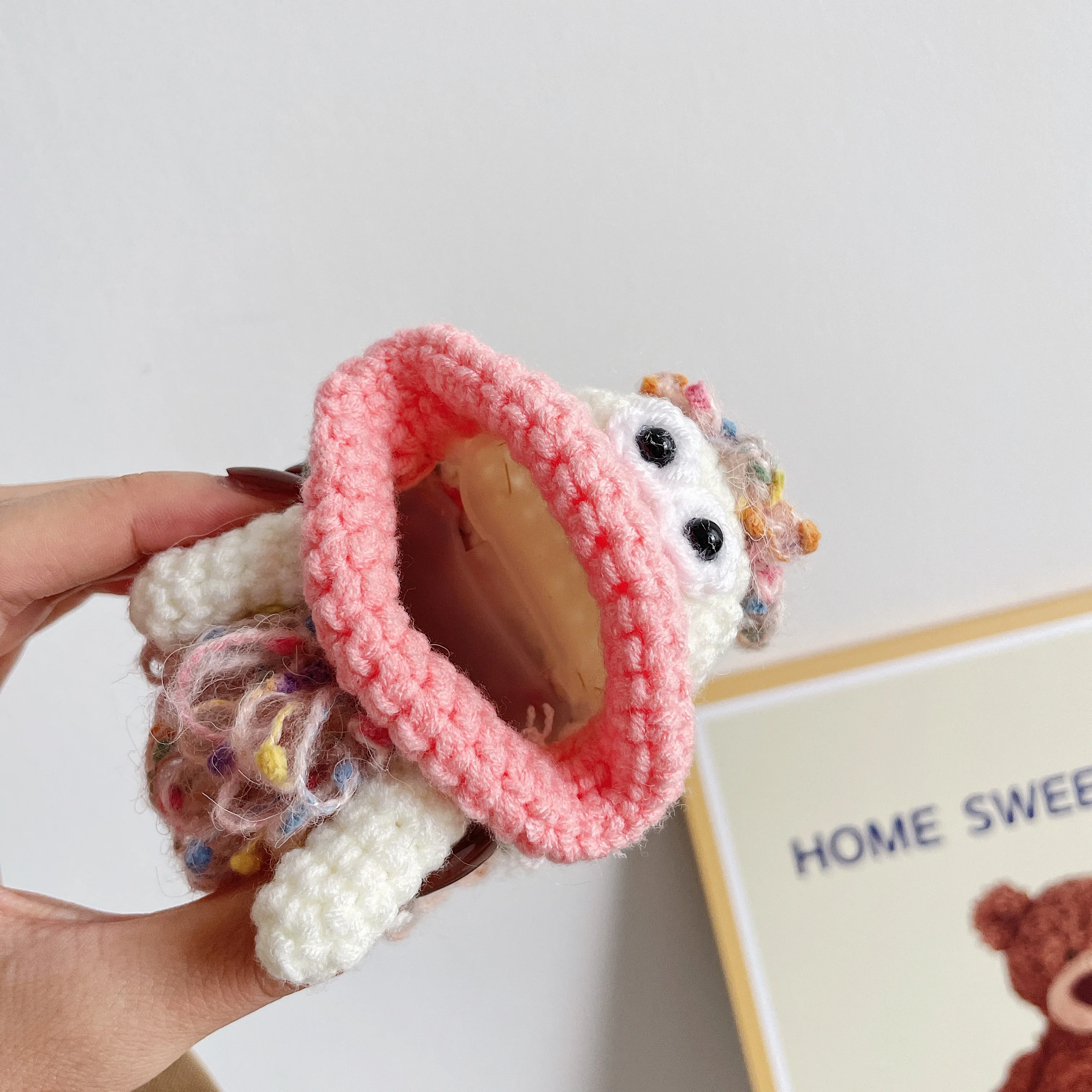 Knitting Pink Sausage Mouth Plush Warm soft Earphone Case For Airpods 1 2 3 Pro Case Cartoon Wireless Bluetooth Protective Cover