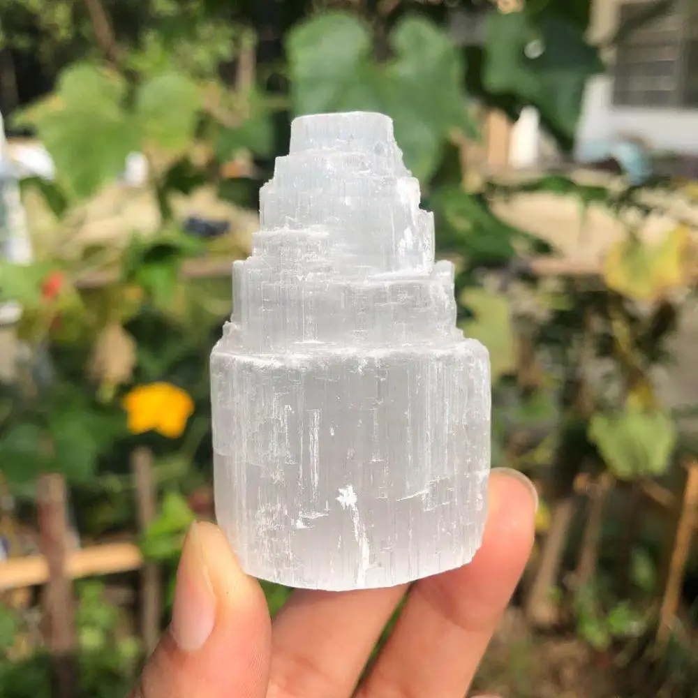 1PCS Selenite Decoration White Gypsum Skyscraper Castle Towers Gypsum Crystal Point