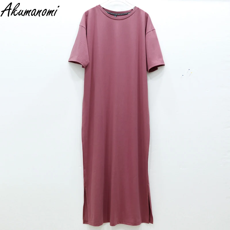 Plus Size Maxi Long Cotton Tshirt Dresses For Women Summer 2021 Ladies Casual 4xl 5xl 6xl 7xl 8xl 9xl 10xl Harajuku Boho Dress