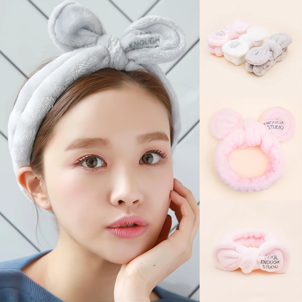 Wash Face Hair Holder Hairbands Soft Warm Coral Fleece Bow Animal Ears Headband For Women Girls Turban Fashion Hair Accessories