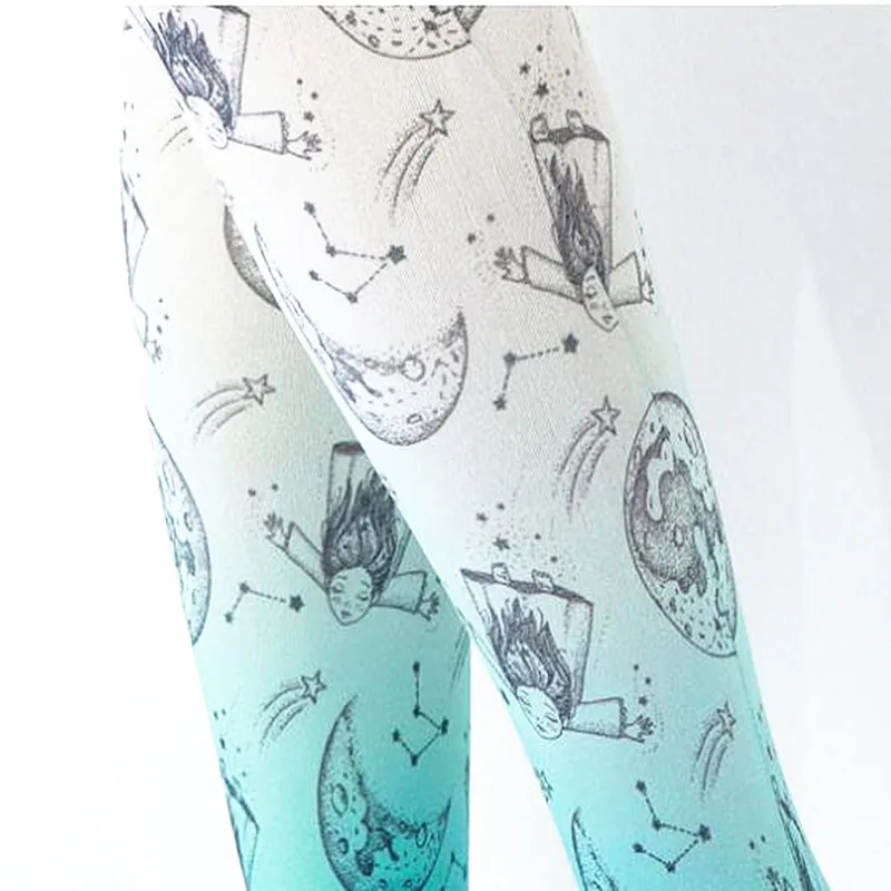 Women's Tights Gradient Celestial Pattern Print Harajuku Lolita Smooth and Heat Tech Super Stretch Pantyhose Leggings for Girls