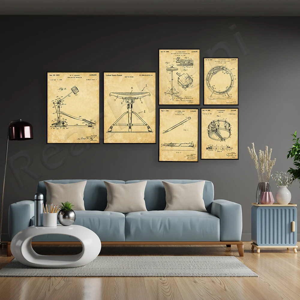 Drum Patent Art Prints, Drummer Art, Cymbals, Drum Patent, Snare Drum, Percussion, Music Room Decor Lovers Gift Poster