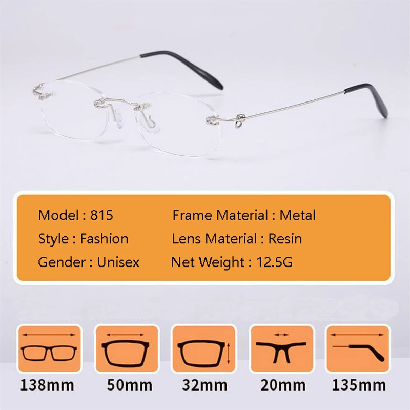 Frameless Nearsighted Glasses Finished Women Men Metal Leg Rimless Square Diopter Eyeglasses  -1.0 -1.5 -2.0 -2.5 -3.0 -3.5 -4.0