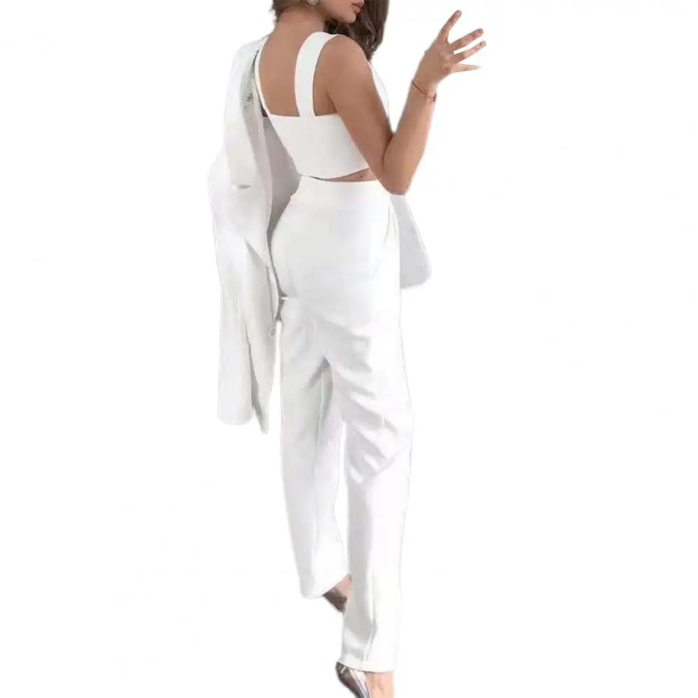 3 pçs/set blazer ternos 2021 zíperes sling mulher calça ternos respirável turndown colar terno para escritório conjunto femme 3 pièces