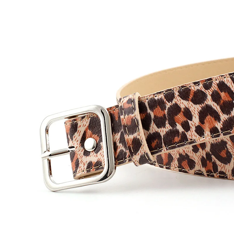 

QPersonality Pu Leather Leopard Print Belt For Women Casual Wild Jeans Dress Decoration Belt Geometric Pin Buckle Wide Waistbelt